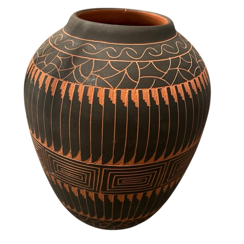 Navajo Etched Pottery Vase signed